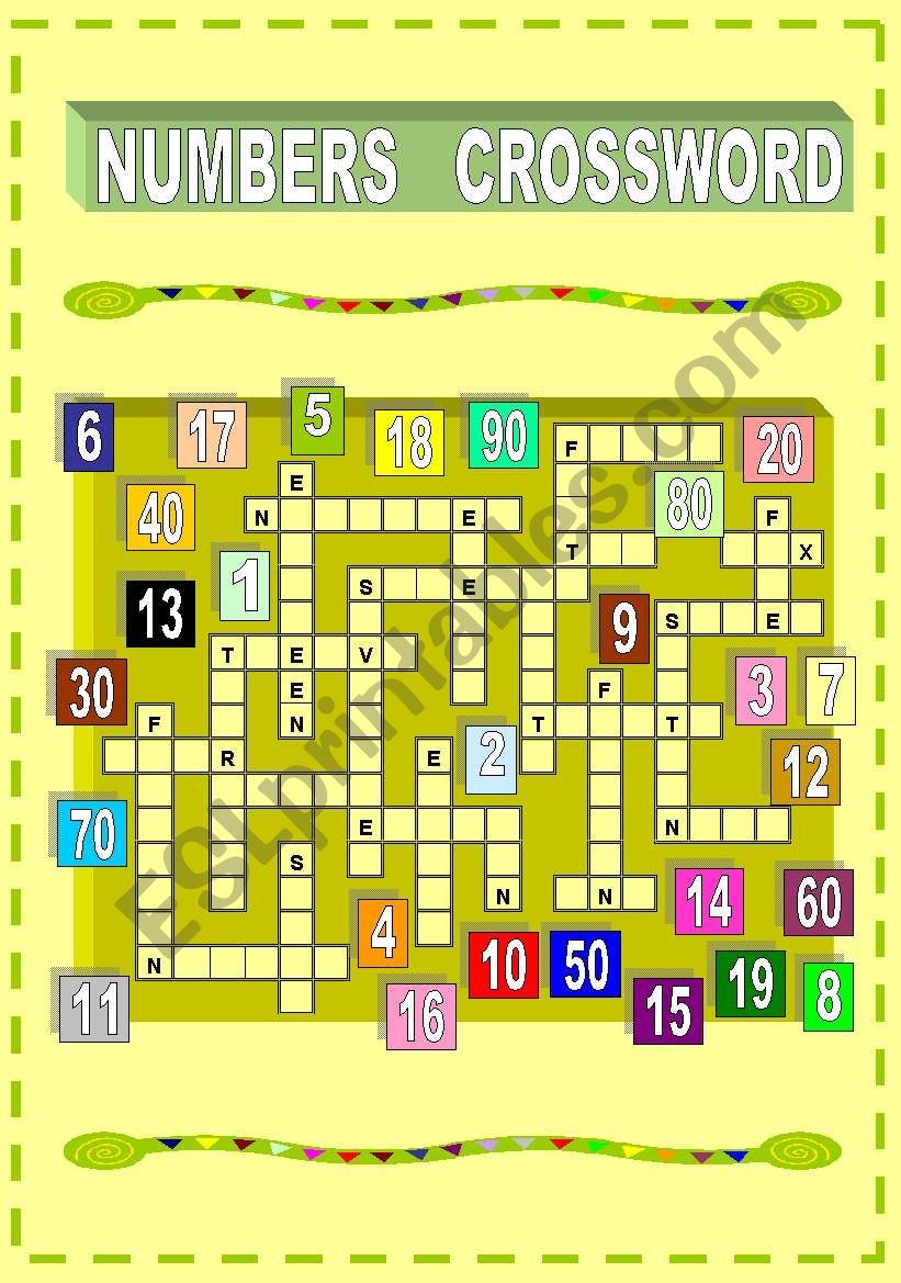 Numbers Crossword ESL Worksheet By Esti1975