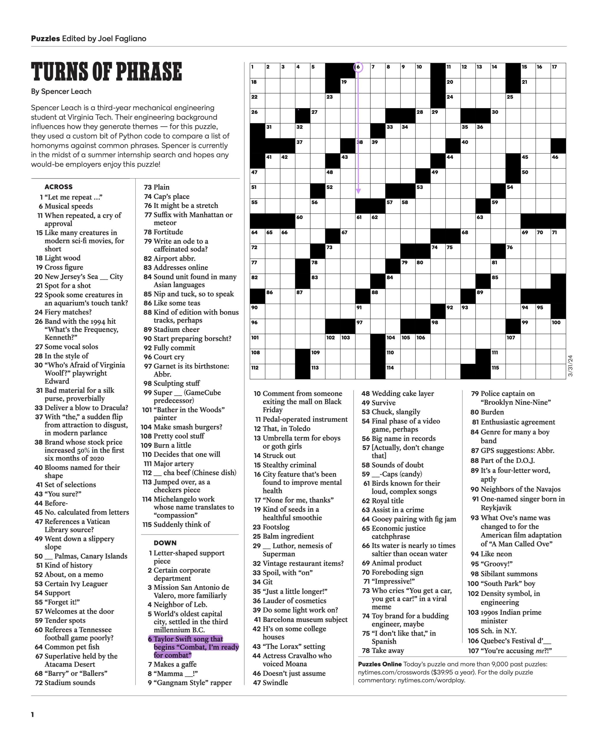 NYT Crossword 9 Letters 