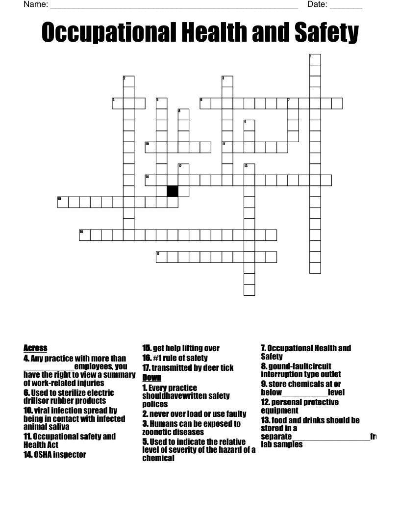Occupational Health And Safety Crossword WordMint