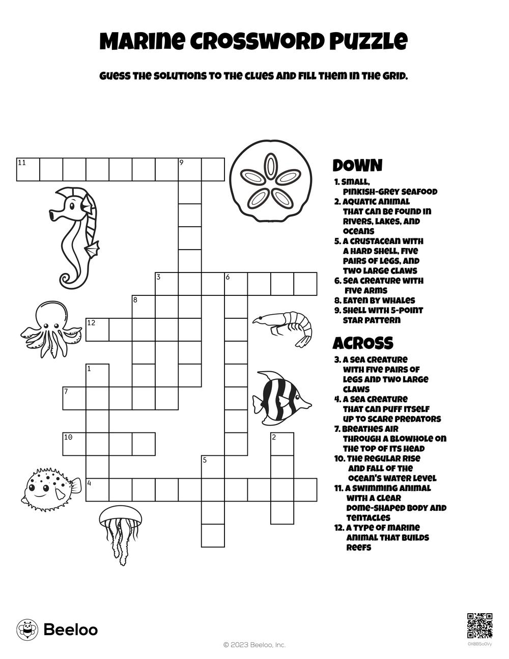 Ocean themed Crossword Puzzles Beeloo Printable Crafts And Activities For Kids