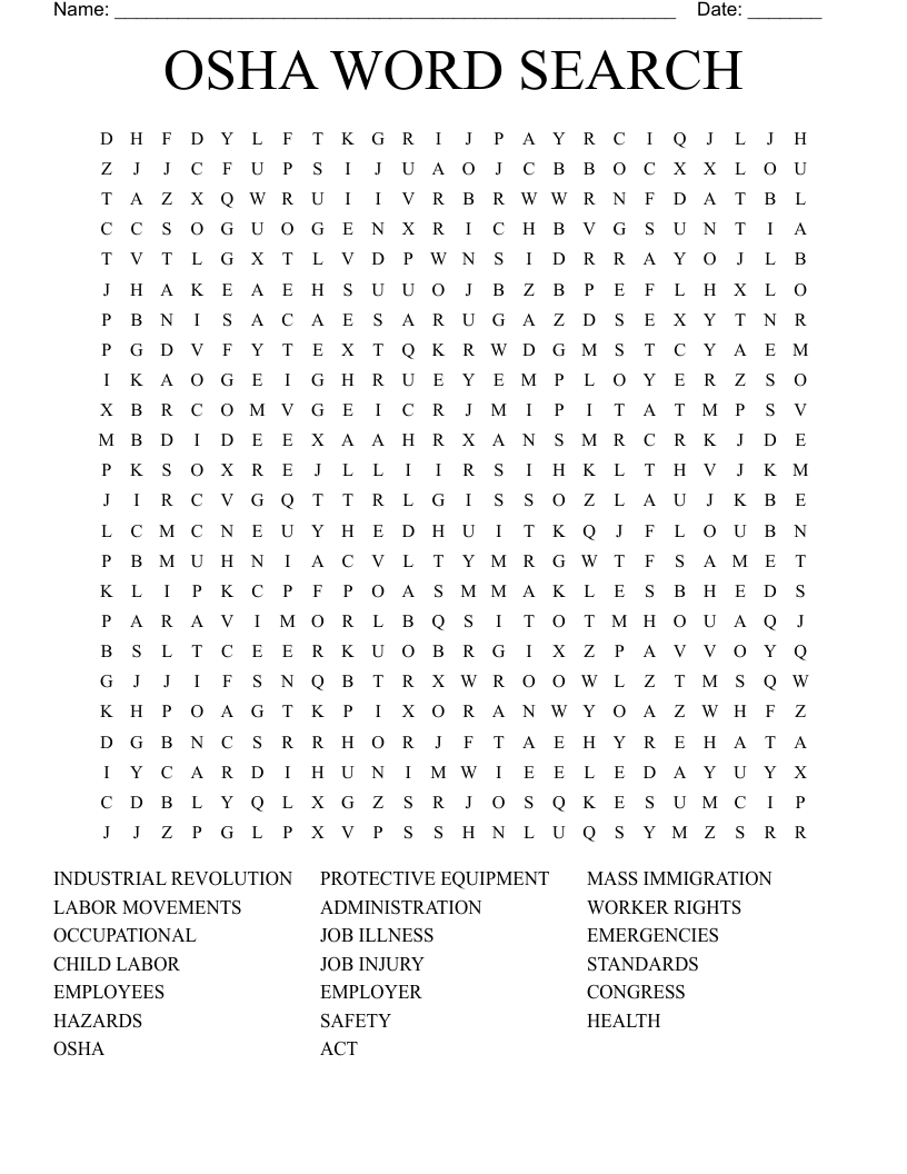 OSHA WORD SEARCH WordMint