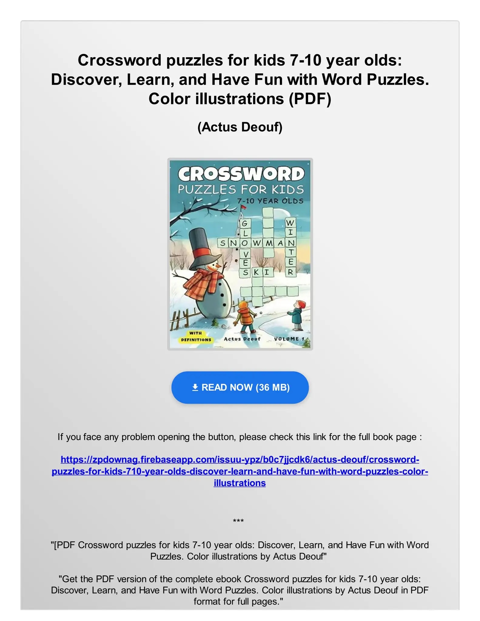 PDF Crossword Puzzles For Kids 7 10 Year Olds Discover Learn And Have Fun With Word Puzzles Col By FilomenaRunteej Issuu