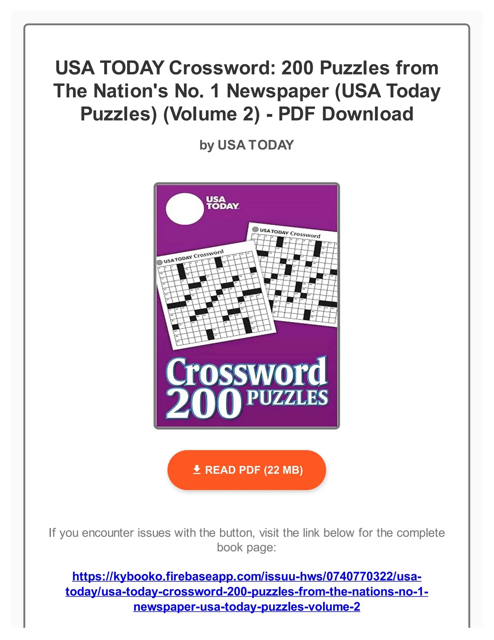 PDF USA TODAY Crossword 200 Puzzles From The Nation 39 s No 1 Newspaper USA Today Puzzles Volume By SimonisSrgw Issuu