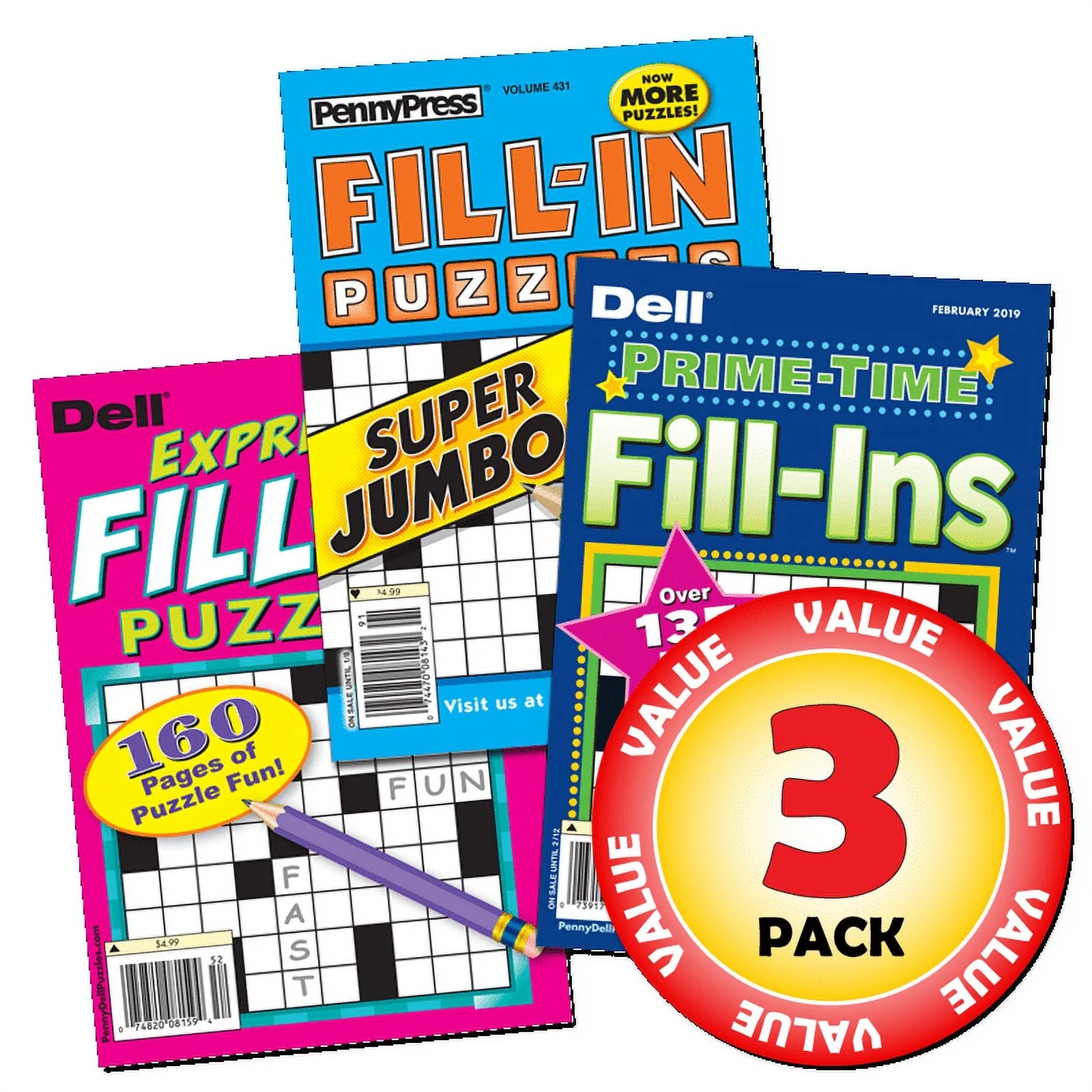 Penny Dell Variety Books Favorite Fill In Puzzle 3 Pack By Penny Press And Dell Magazines Walmart