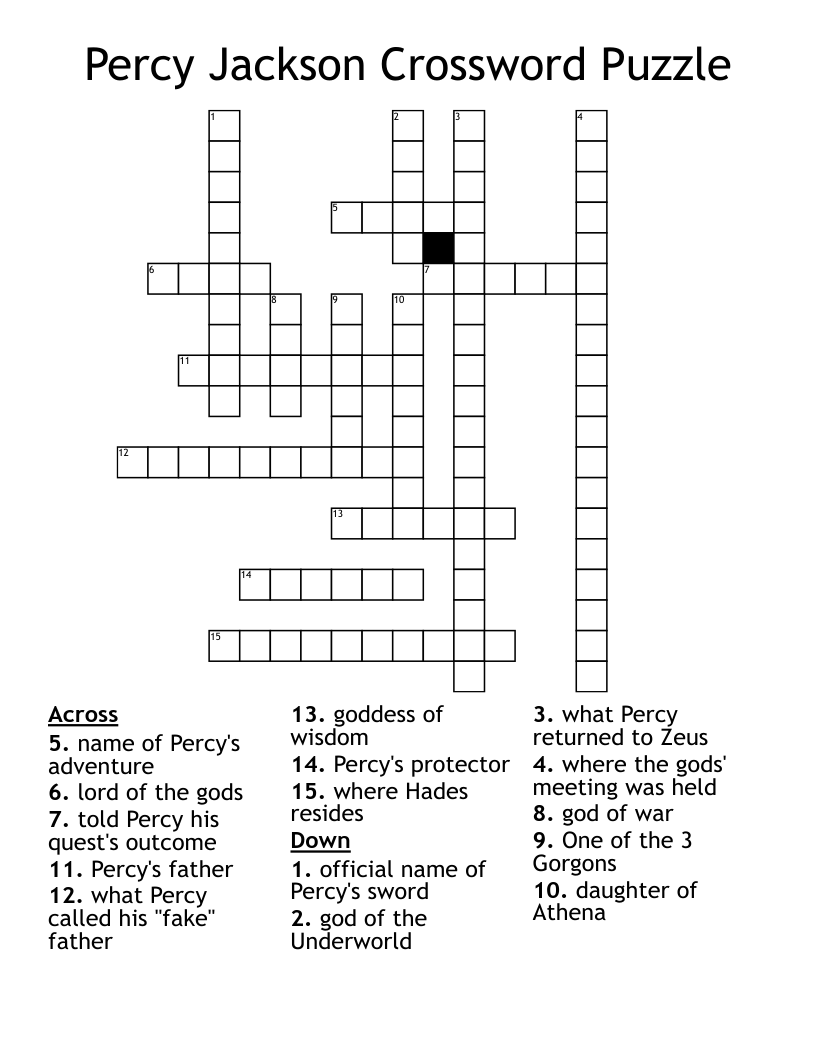 Percy Jackson Crossword Puzzle WordMint
