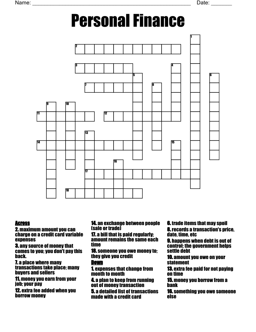 Personal Finance Crossword WordMint