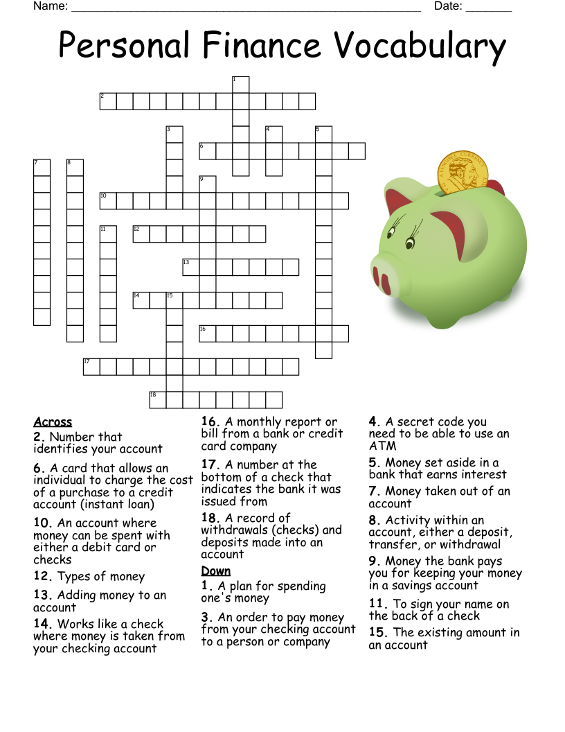 Personal Finance Vocabulary Crossword WordMint