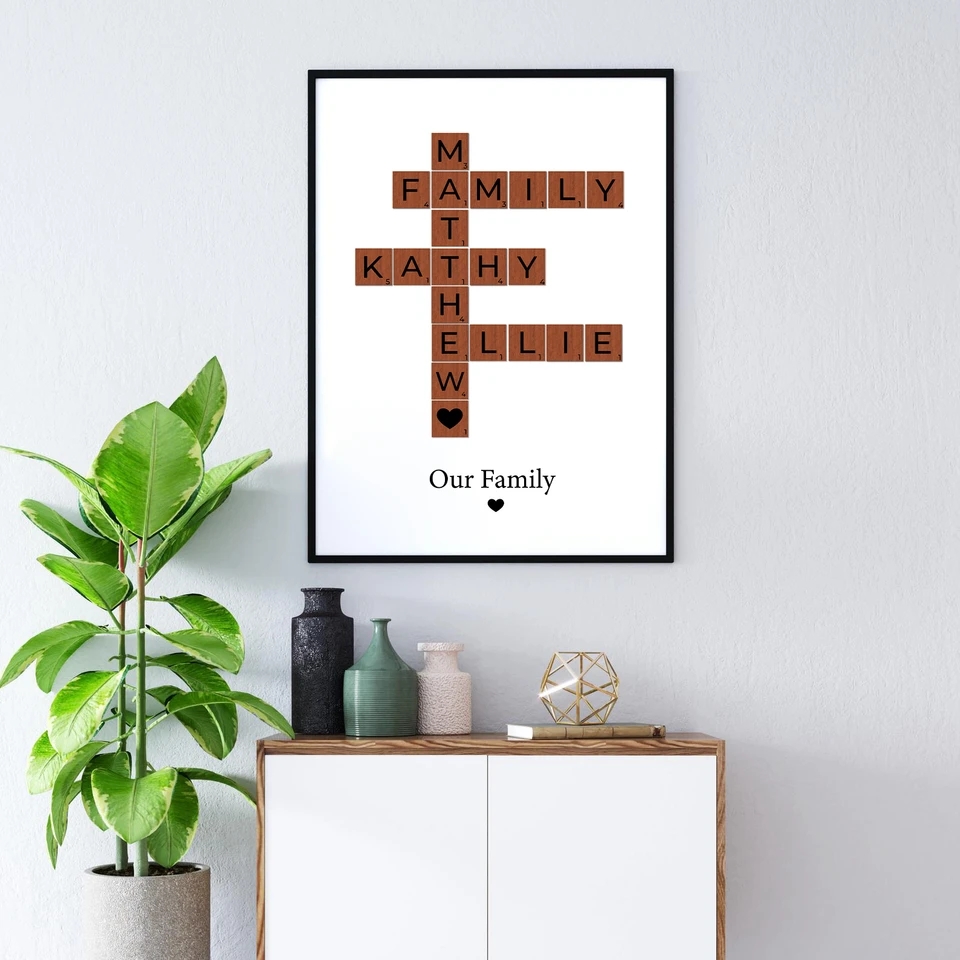 Personalised Crossword Scrabble Print Family Name Custom Letter 