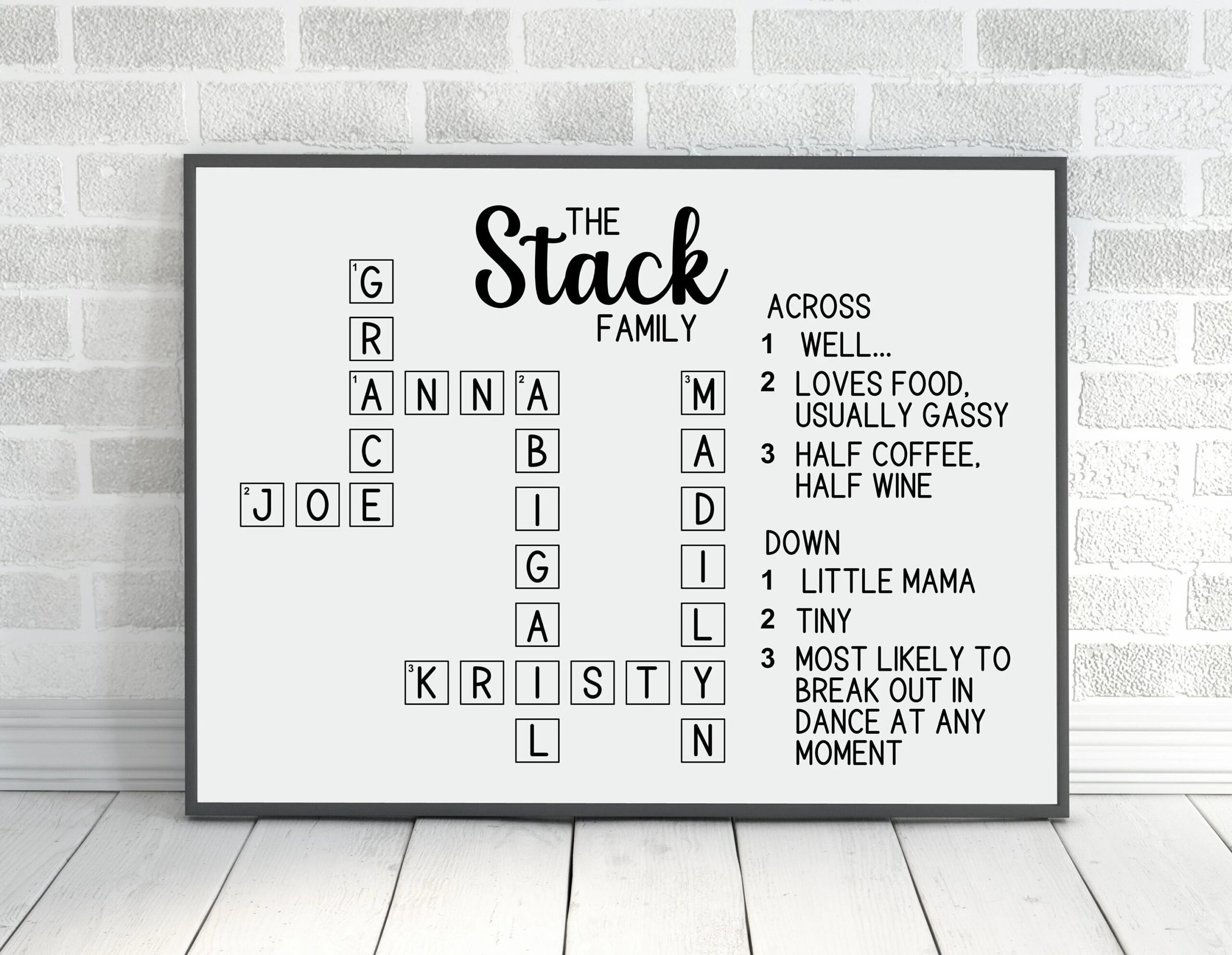Personalized Family Crossword Puzzle Custom Family Name Sign 