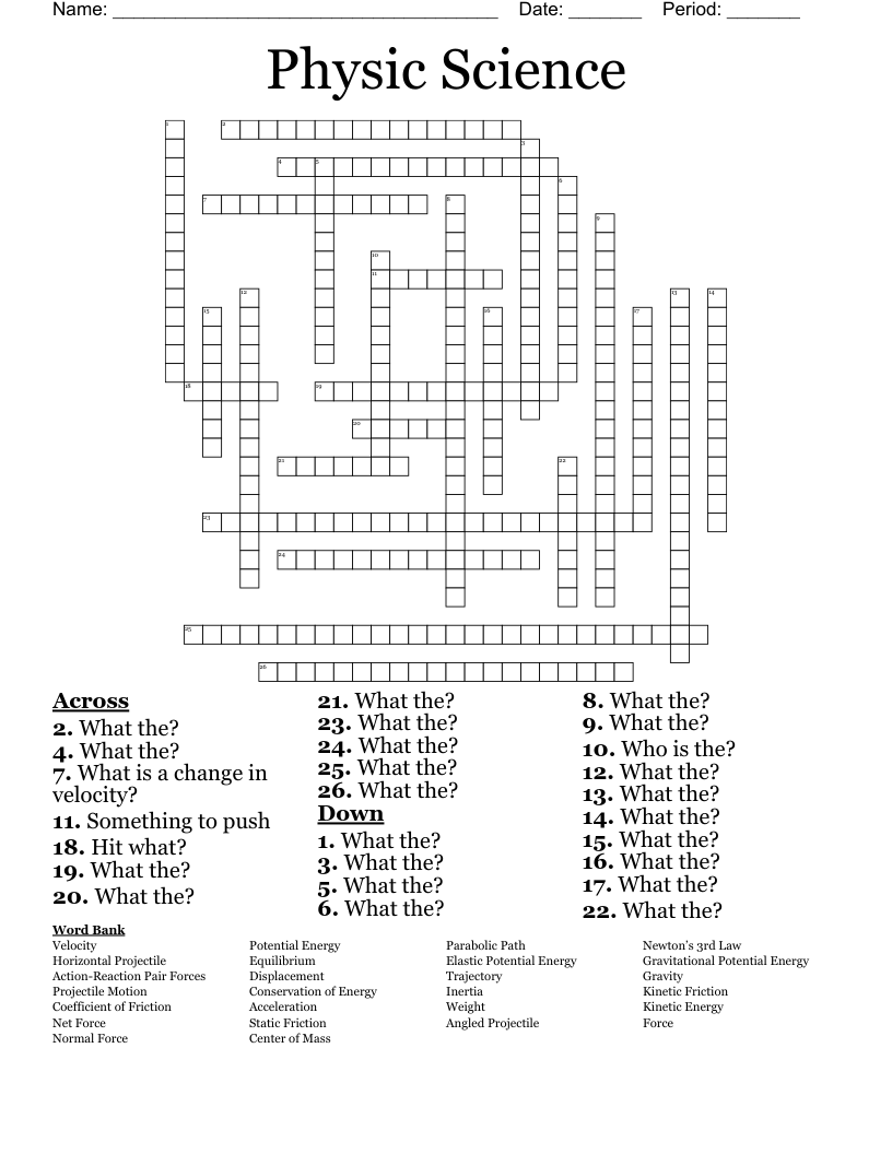 Physic Science Crossword WordMint
