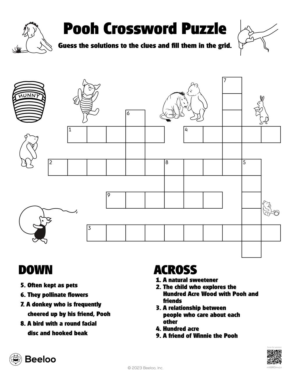 Pooh Crossword Puzzle Beeloo Printable Crafts And Activities For Kids