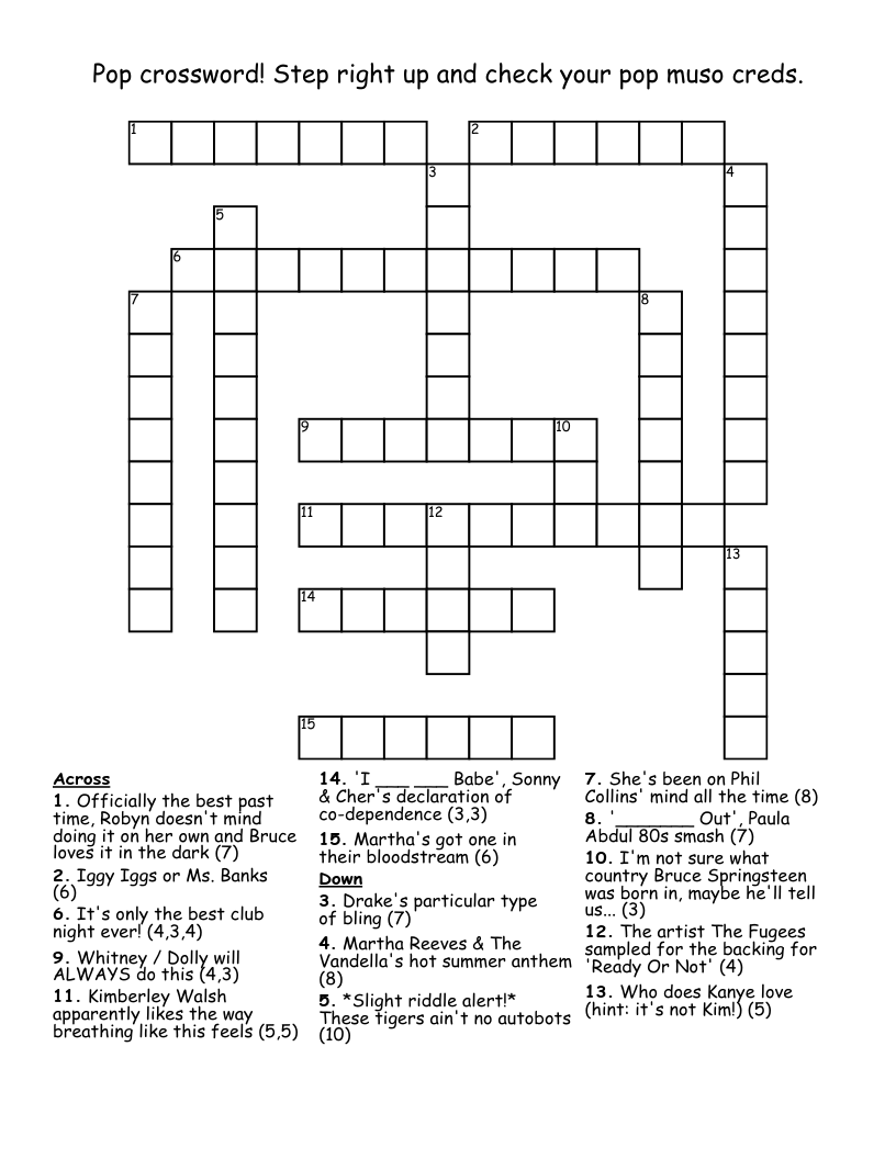 Pop Crossword Step Right Up And Check Your Pop Muso Creds WordMint
