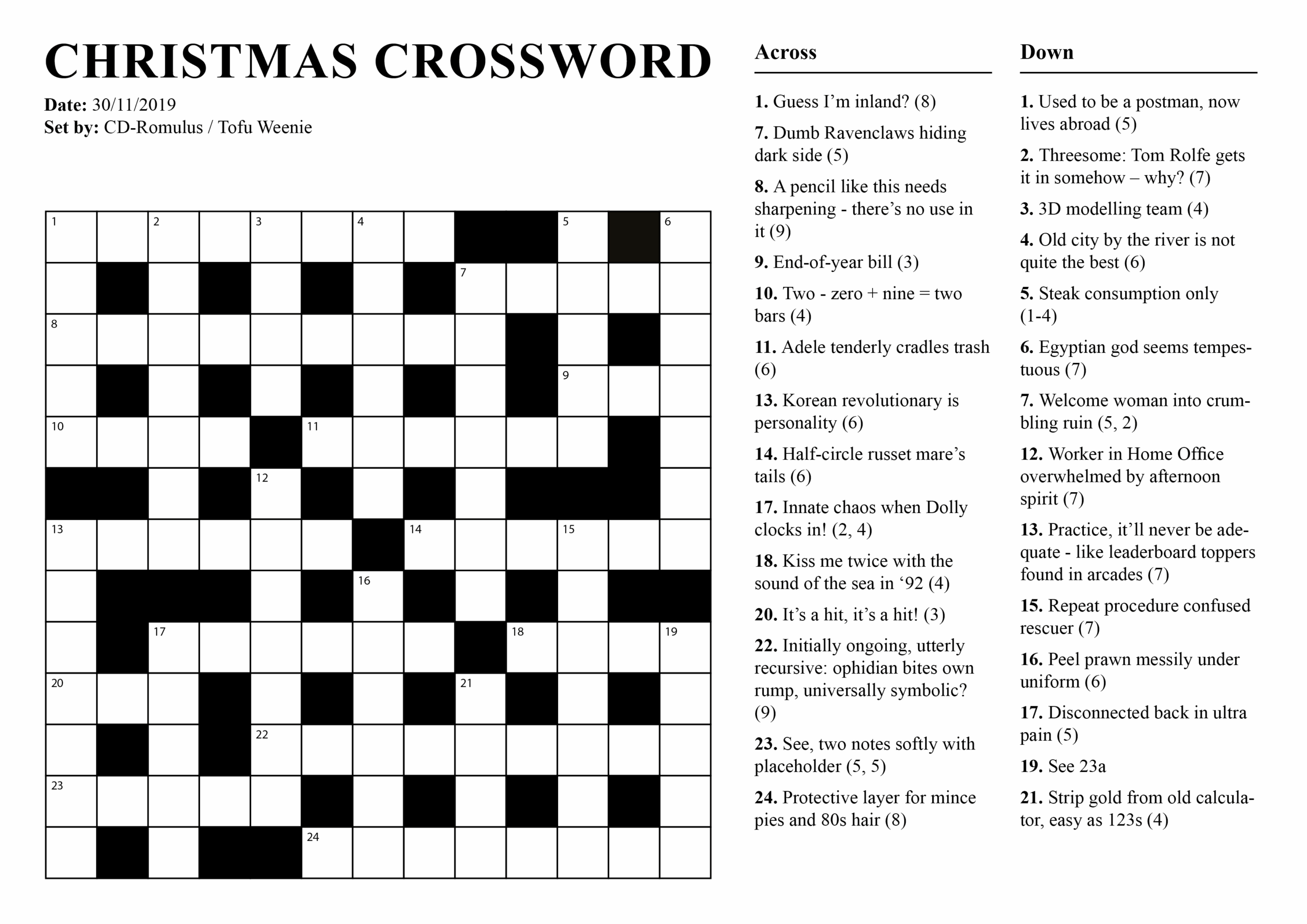 POTD Christmas Crossword R crosswords