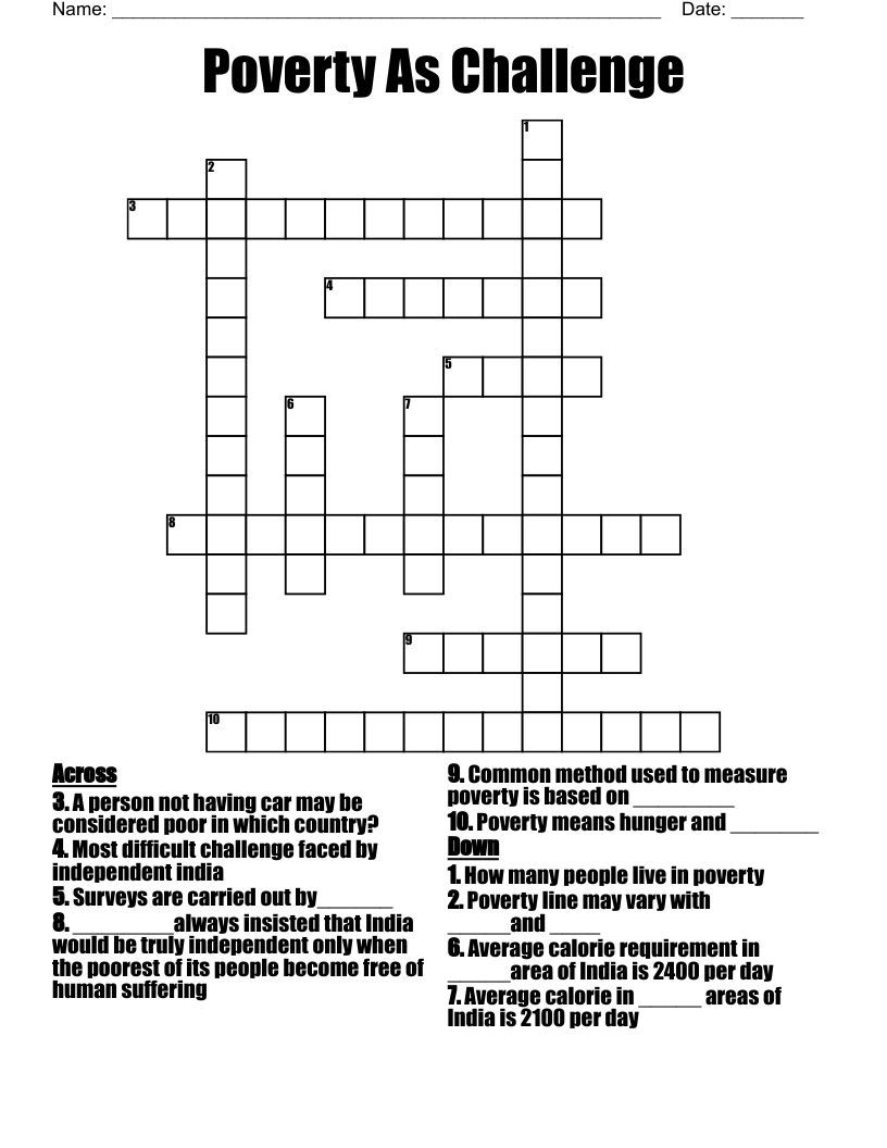 Poverty As Challenge Crossword WordMint
