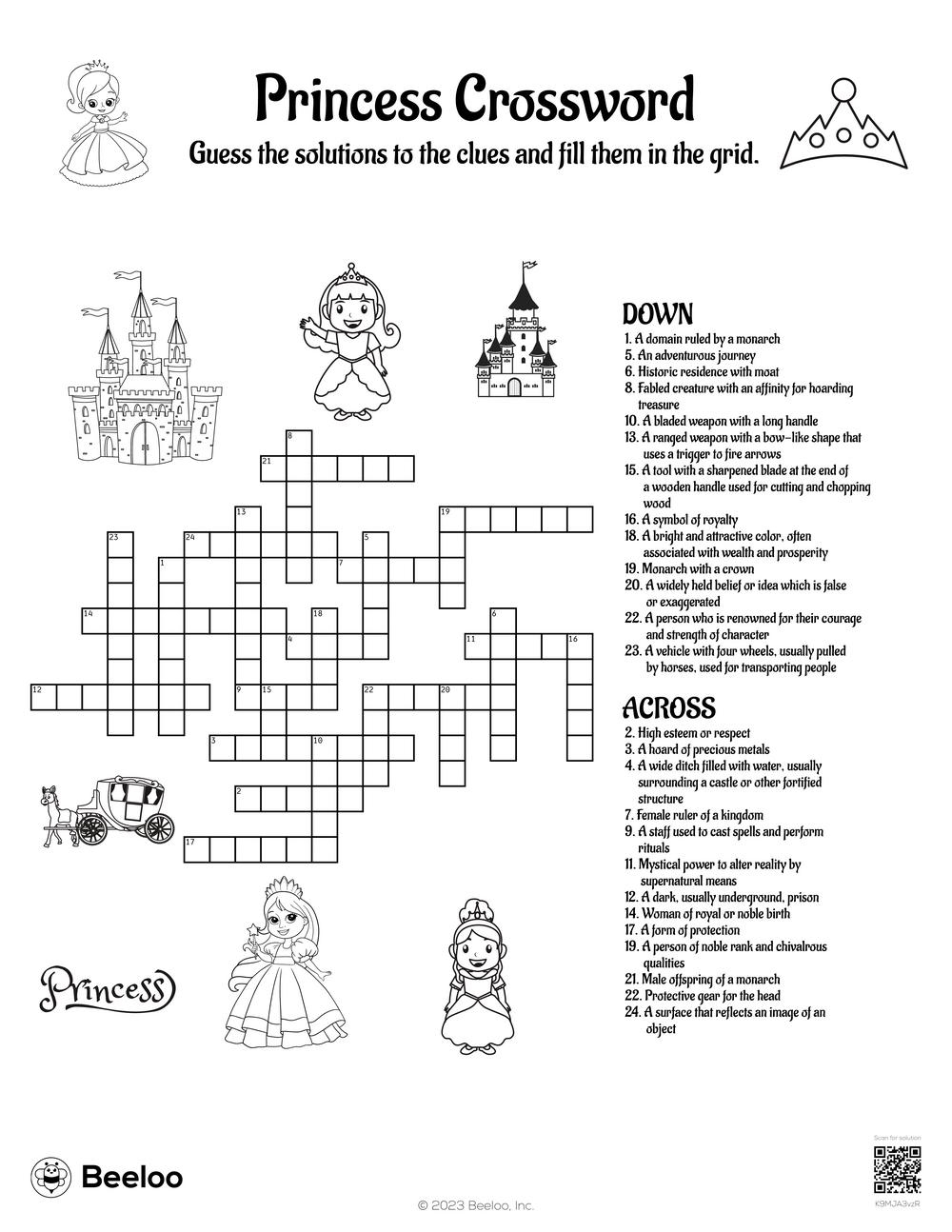 Princess Crossword Beeloo Printable Crafts And Activities For Kids
