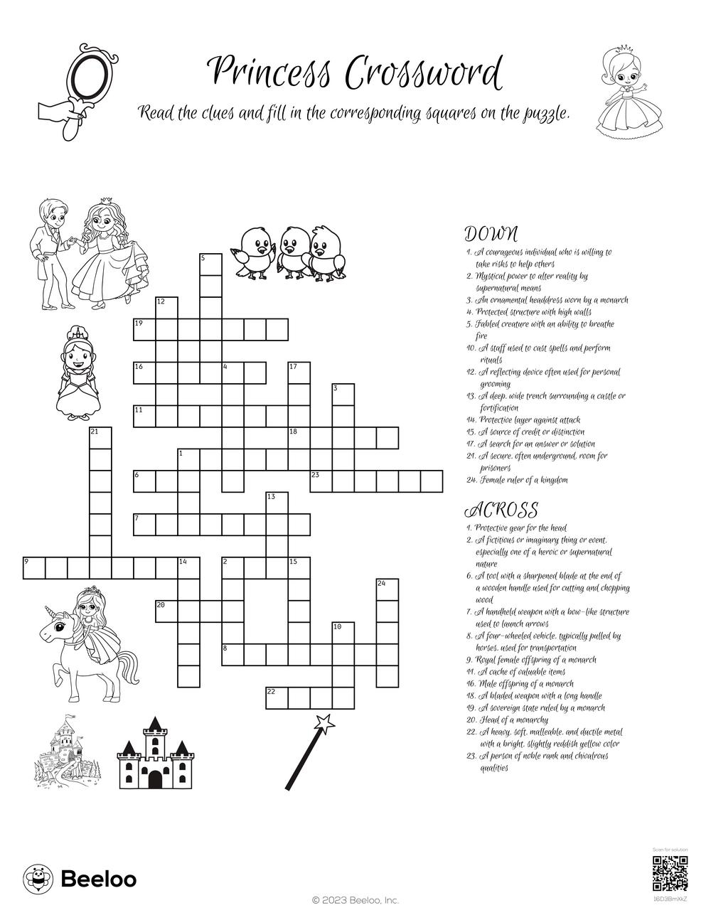 Princess themed Crossword Puzzles Beeloo Printable Crafts And 
