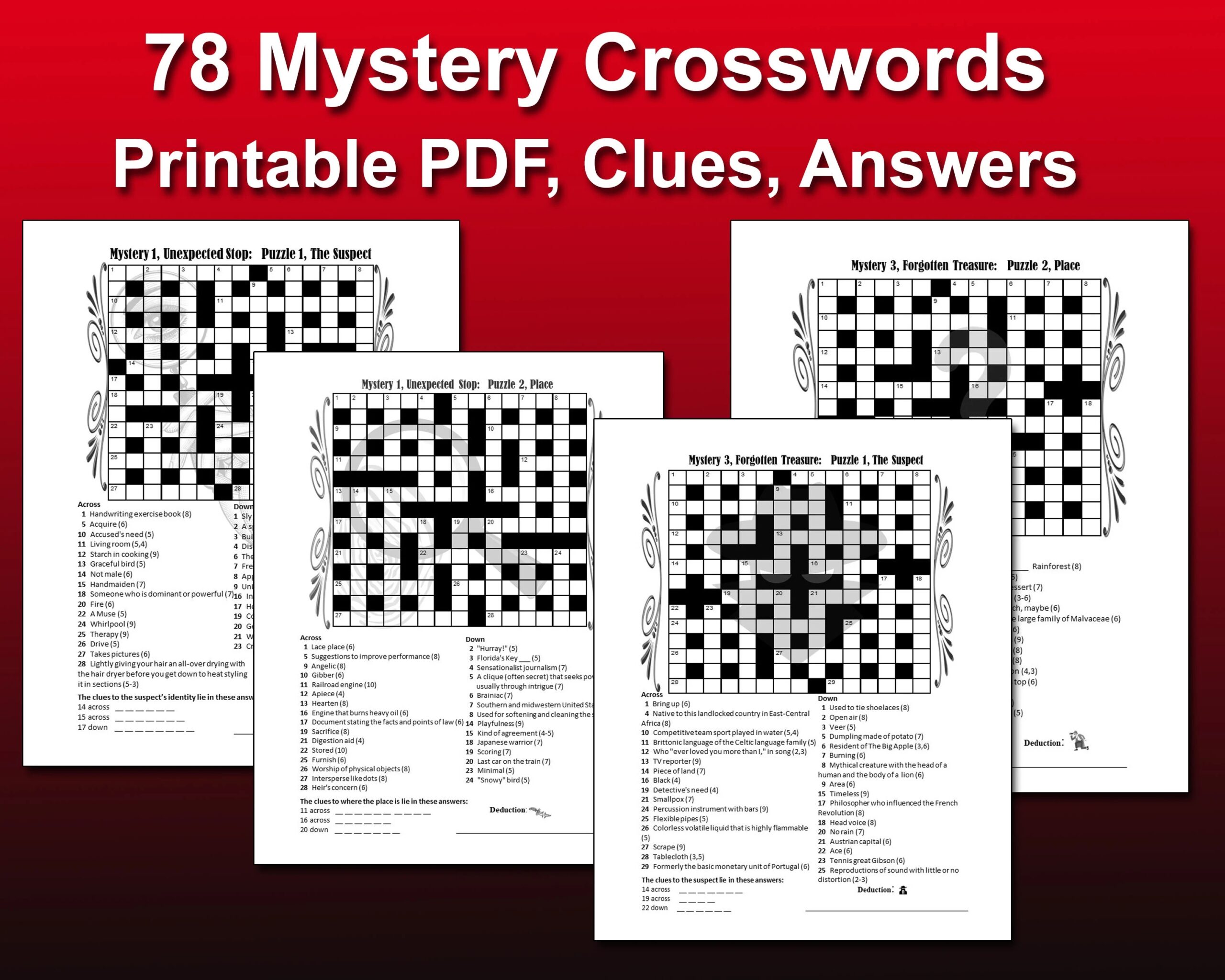 Printable Crossword 78 Puzzles Murder Mystery Theme Game 