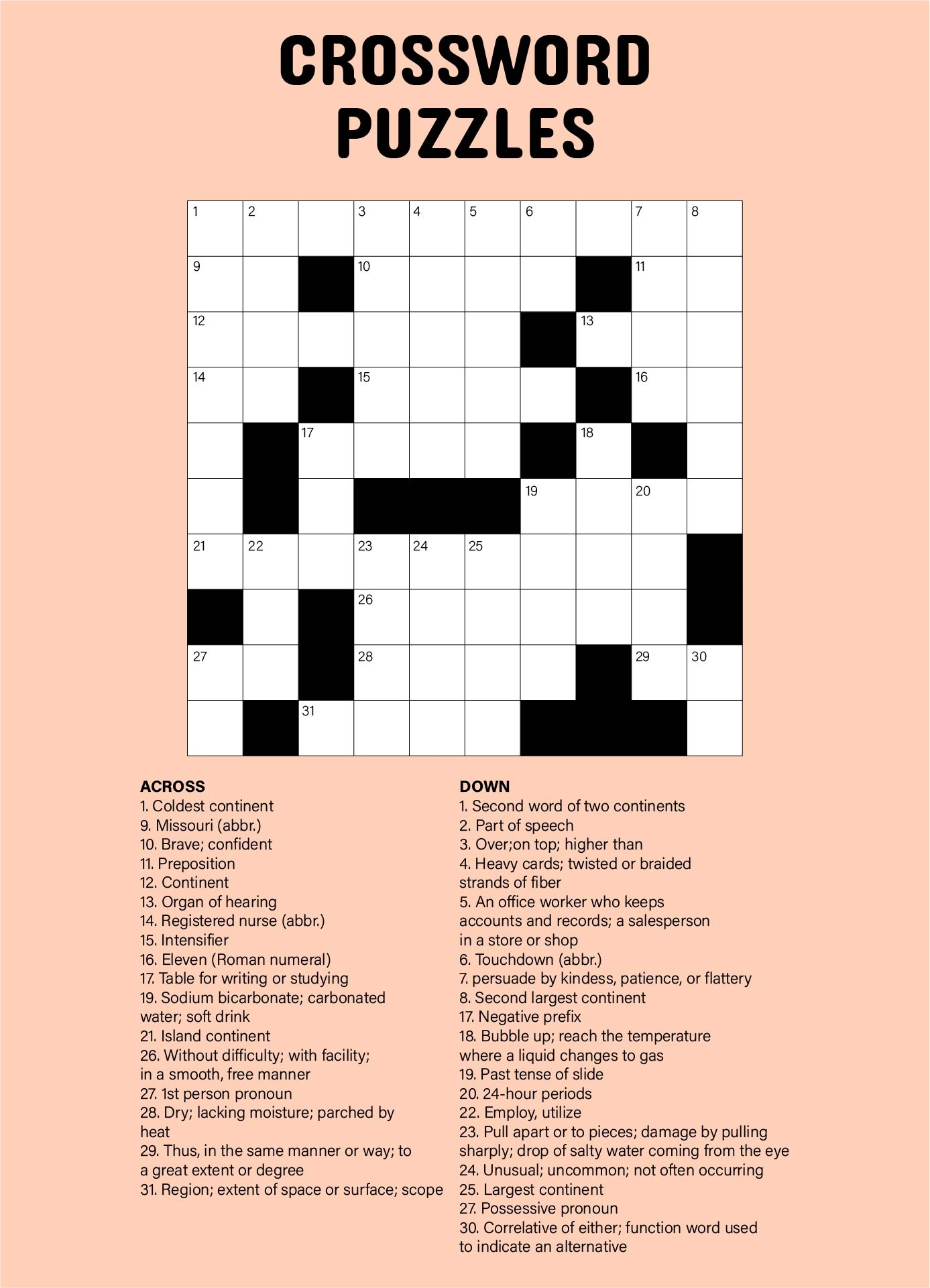 Crossword Puzzles Easy Difficulty