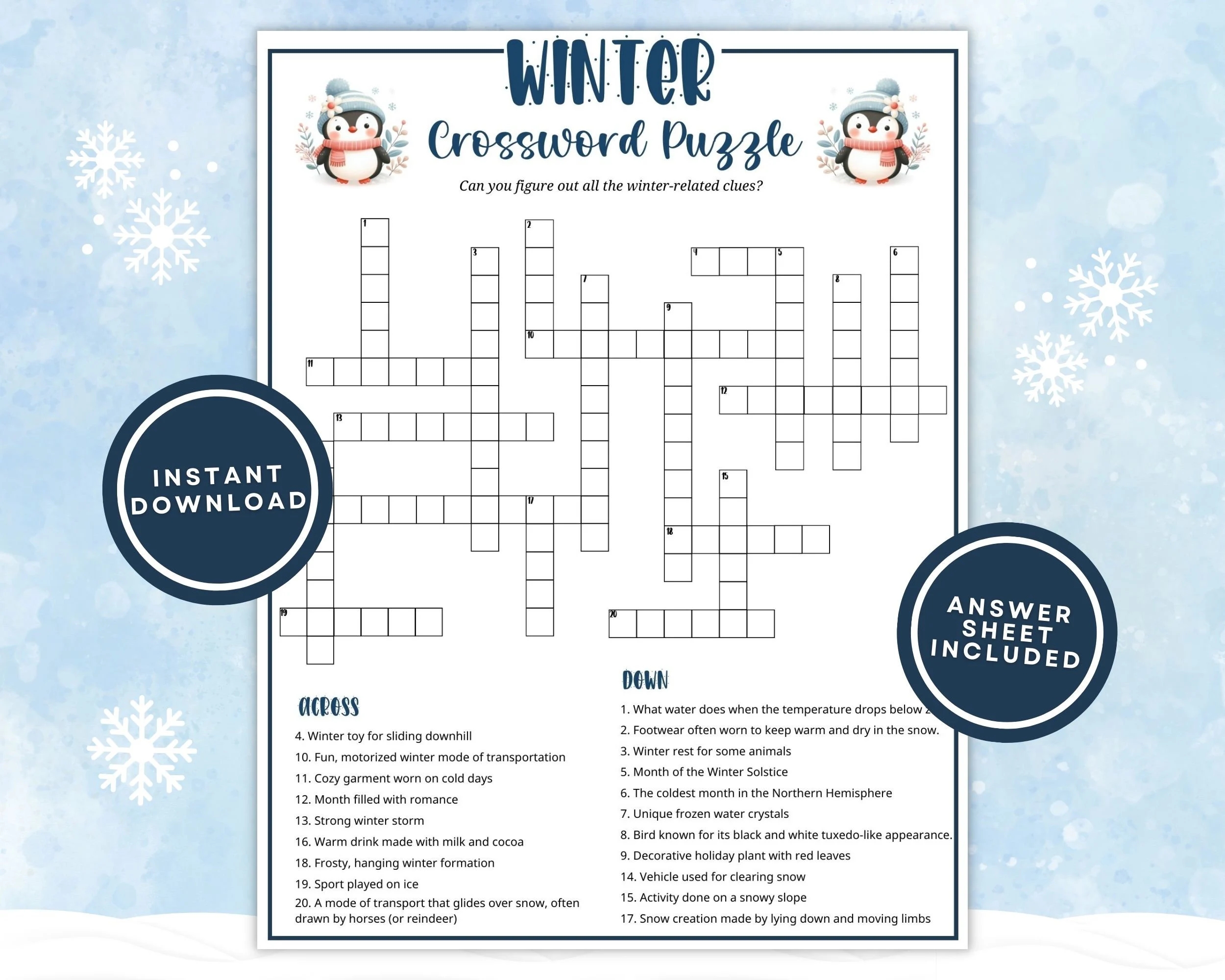 Winter Crossword Puzzle For Kids