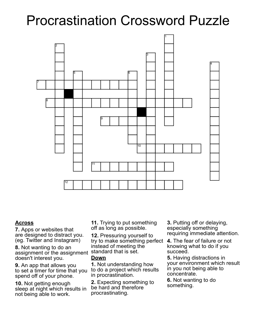 Procrastination Crossword Puzzle WordMint