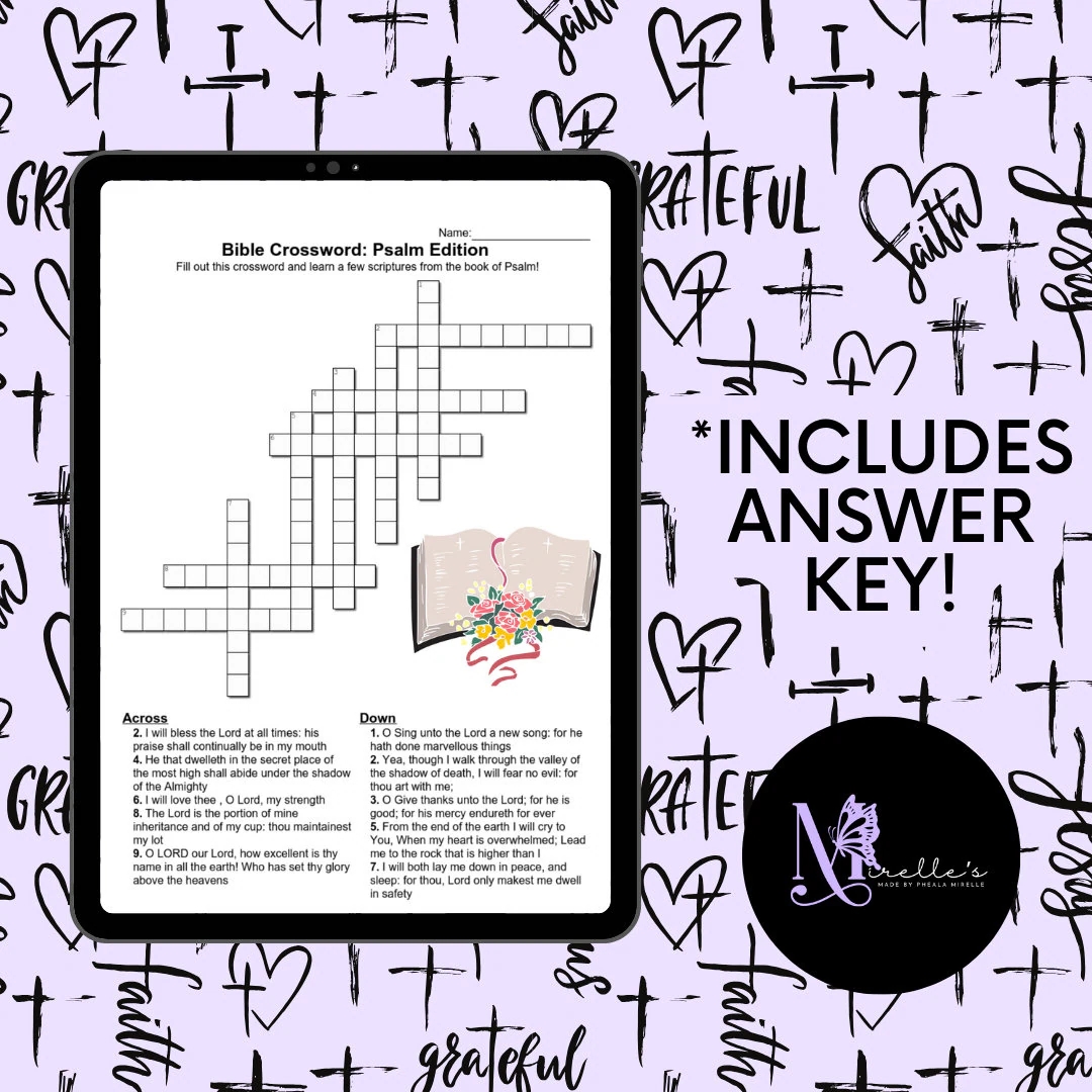 Psalm Bible Crossword Scripture Bible Study Bible Trivia Christian Games Sunday School Activity Word Search Crossword Puzzle Etsy