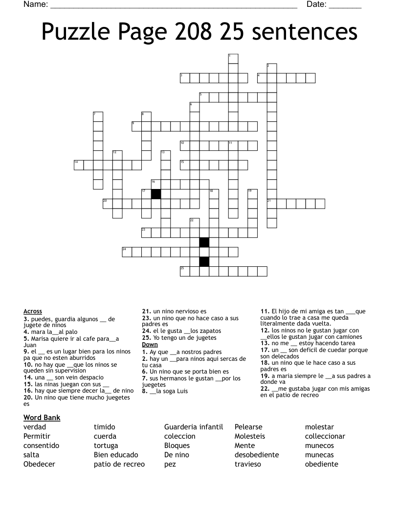 Puzzle Page 208 25 Sentences Crossword WordMint