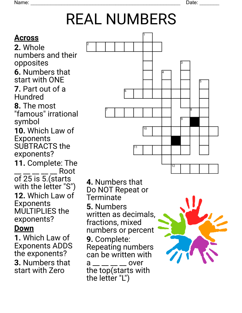 REAL NUMBERS Crossword WordMint