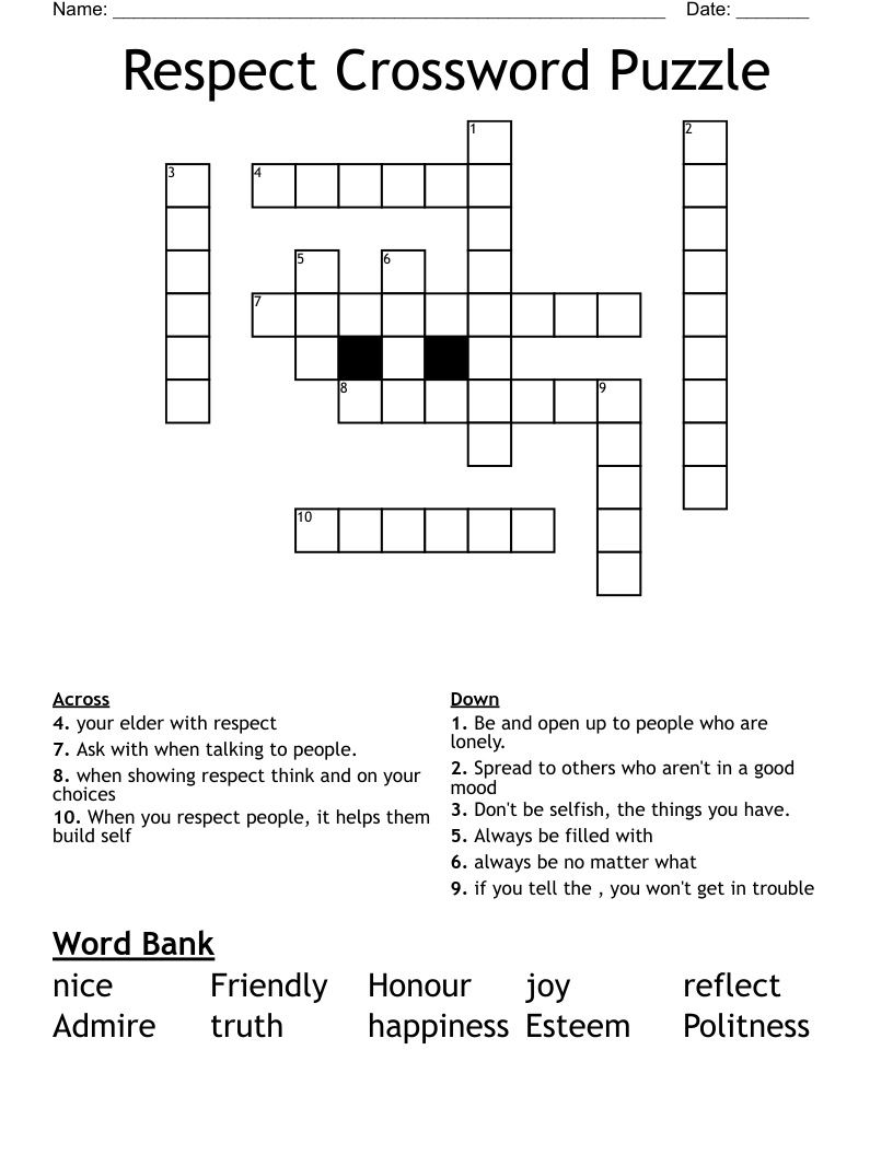 Respect Crossword Puzzle WordMint