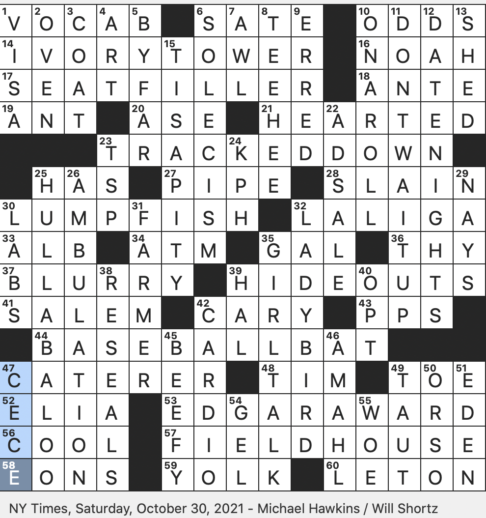 Rex Parker Does The NYT Crossword Puzzle Titular Menotti Opera Character SAT 10 30 21 Princess Martell On Game Of Thrones Suffix With Carboxyl Together Punny Name For Hardware Store