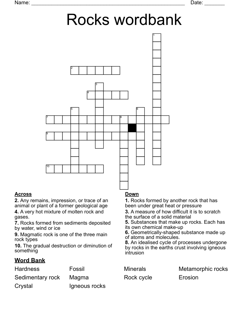 Rocks Wordbank Crossword WordMint