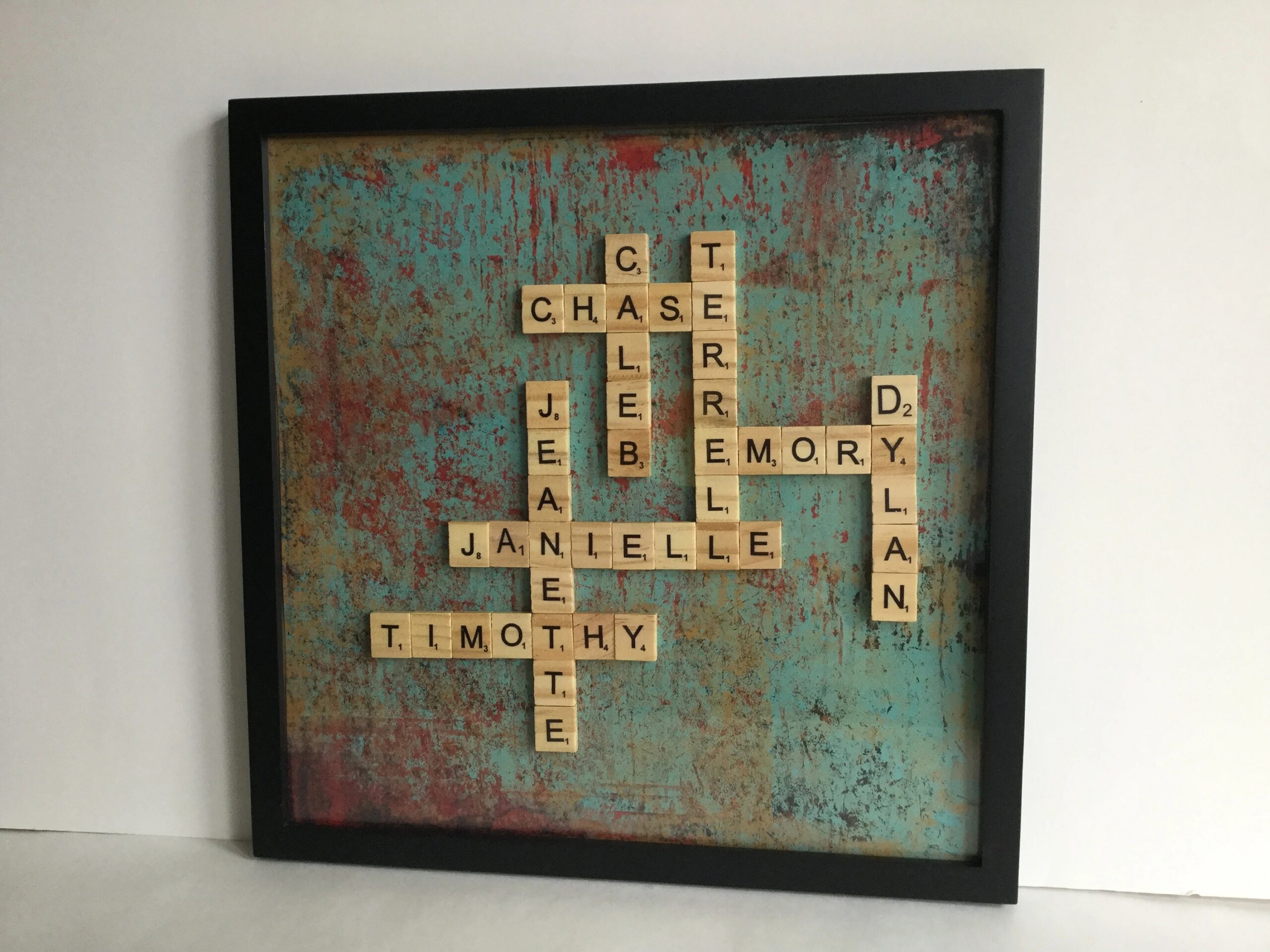Scrabble Family Crossword Framed Family Crossword Grandparent Gift Family Crossword Puzzle With Scrabble Tiles 12 Square Crossword Etsy
