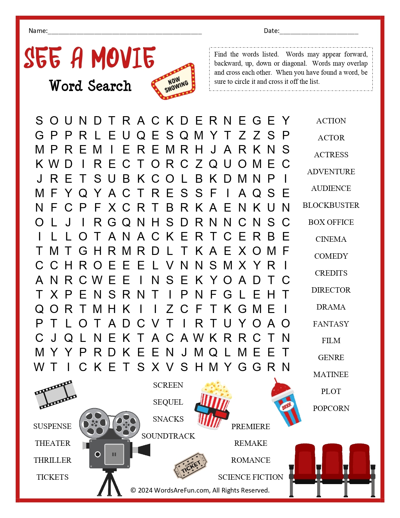 Movie Themed Crossword Puzzles