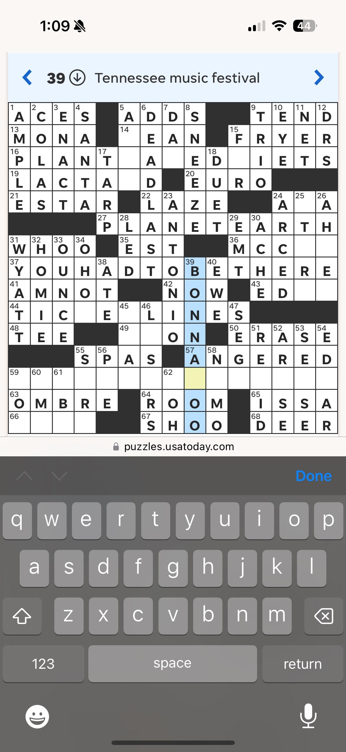 Shoutout To USA Today s Daily Crossword 6 4 R bonnaroo