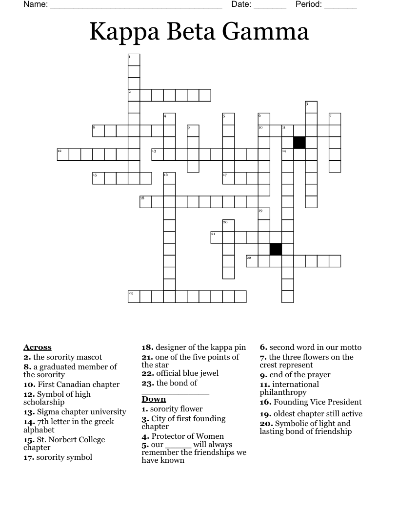 Sigma Kappa Founders Day Celebration Crossword WordMint