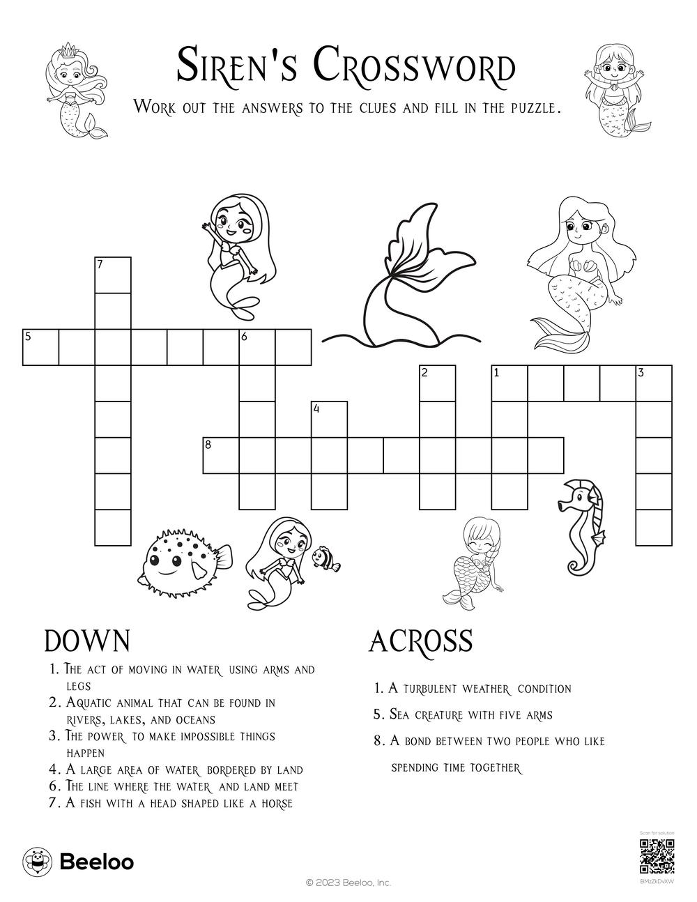 Siren s Crossword Beeloo Printable Crafts And Activities For Kids