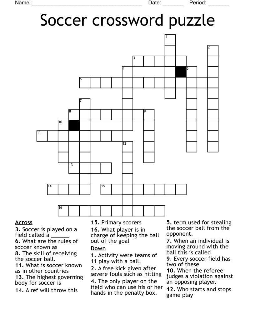 Soccer Crossword Puzzle WordMint