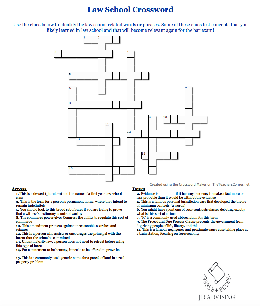 Social Distancing Activity Legal Crossword Puzzle