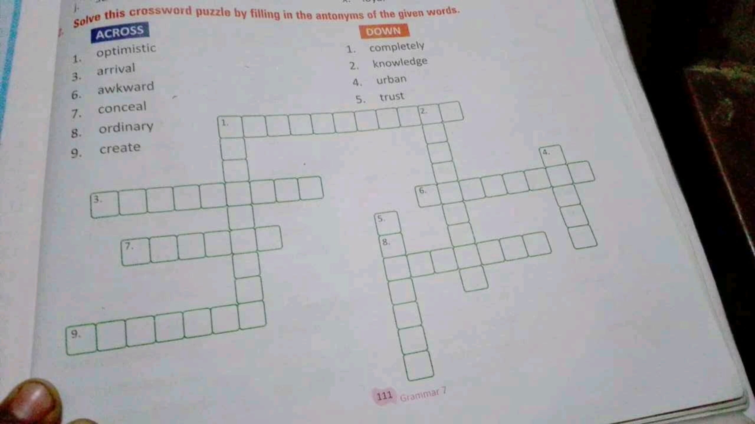 Antonym Crossword Puzzle