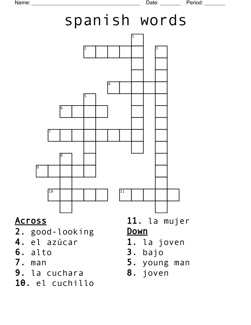 Spanish Food Crossword WordMint