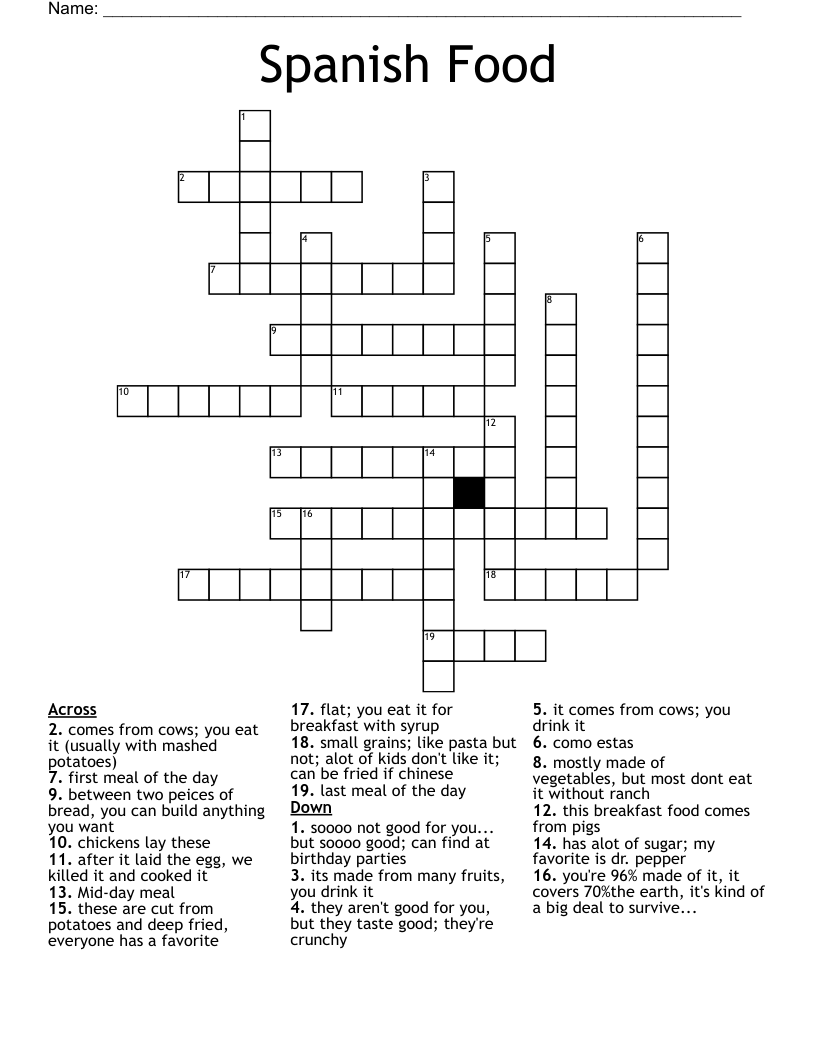 Spanish Food Crossword WordMint