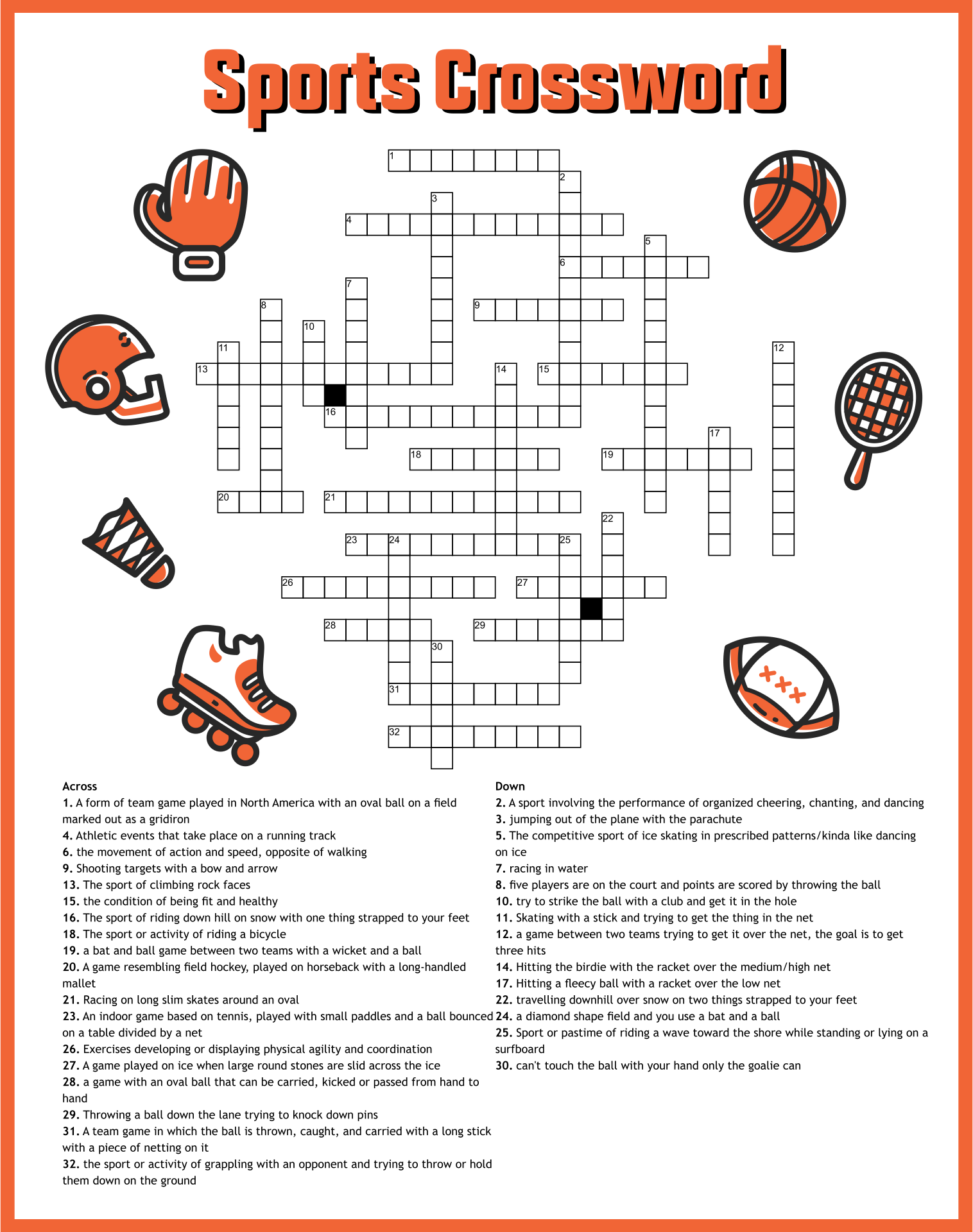 Free Printable Sports Crossword Puzzles
