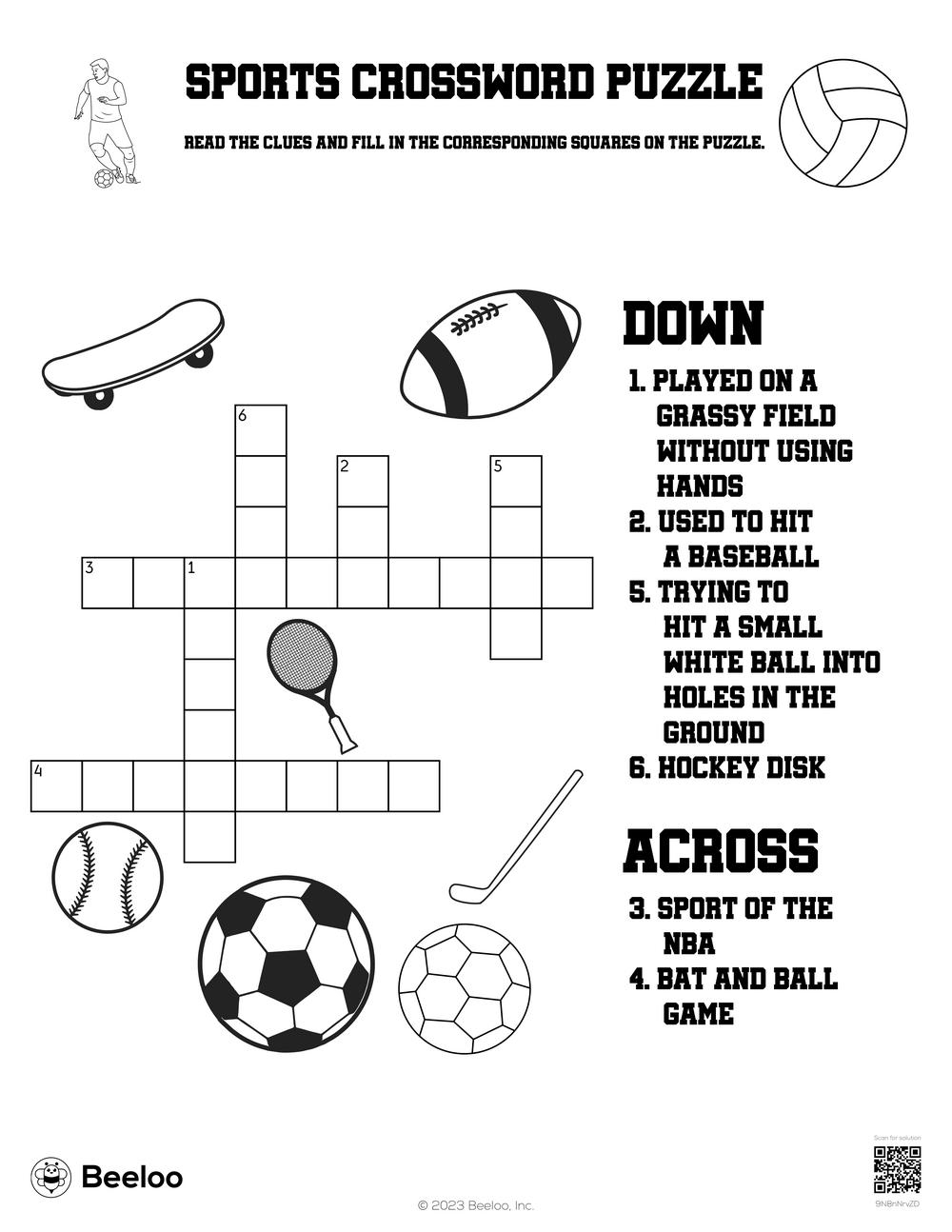Sports Crossword Puzzle Beeloo Printable Crafts And Activities For Kids