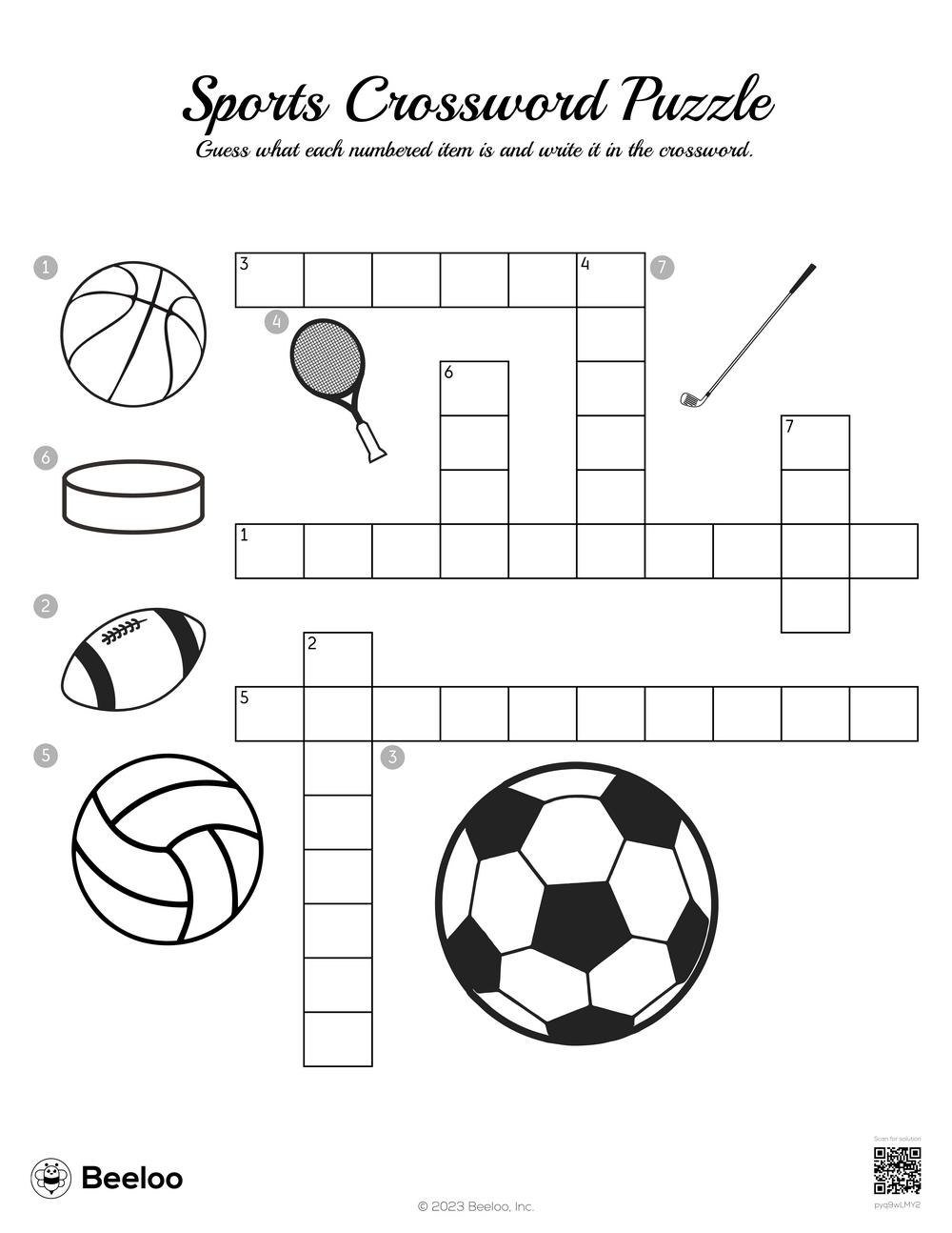Sports Crossword Puzzle Beeloo Printable Crafts And Activities For Kids