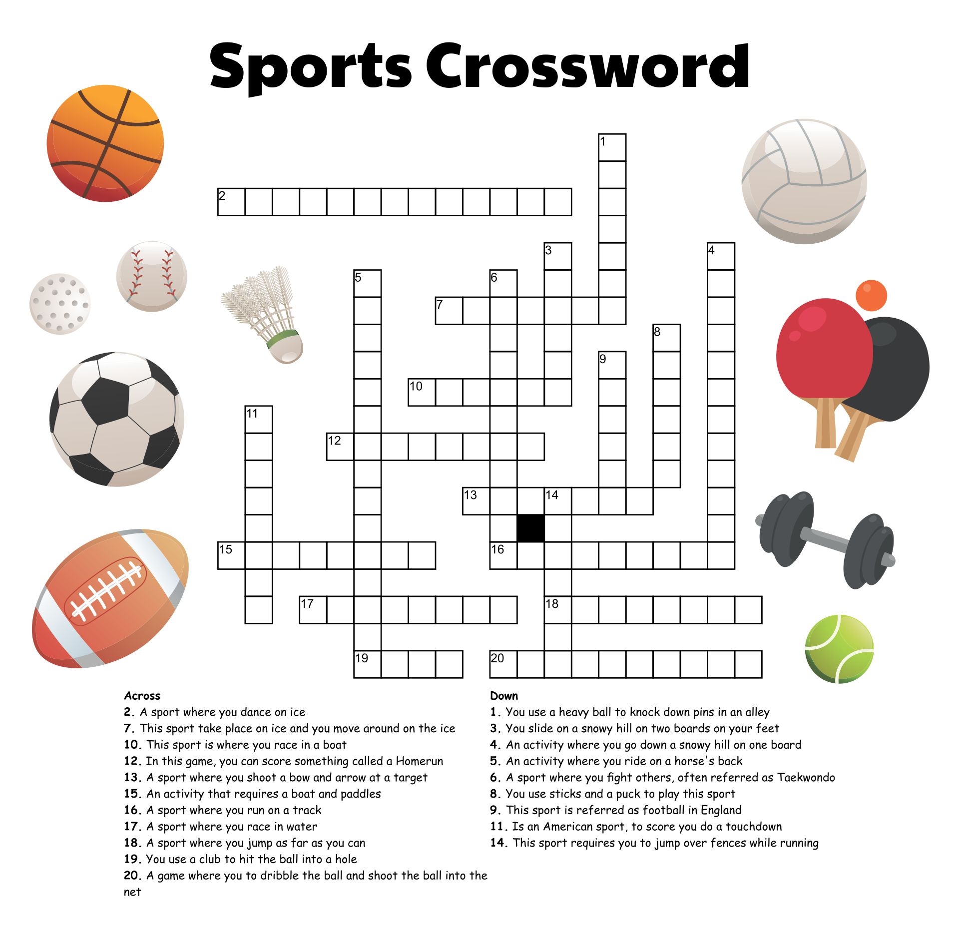 Sports Crossword Puzzle To Print Treasure Hunt 4 Kids Worksheets Library