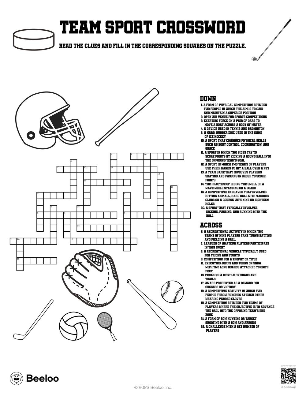 Easy Sports Crossword Puzzles Printable
