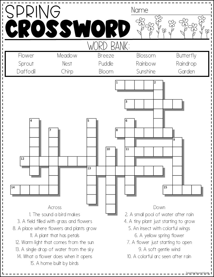 Spring Activity Fun Pack Word Search Crossword Scrambled Word Maze Teaching Second Grade