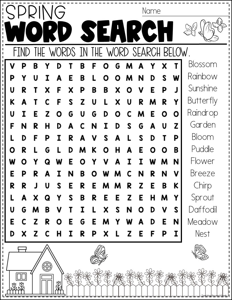 Spring Activity Fun Pack Word Search Crossword Scrambled Word Maze Teaching Second Grade