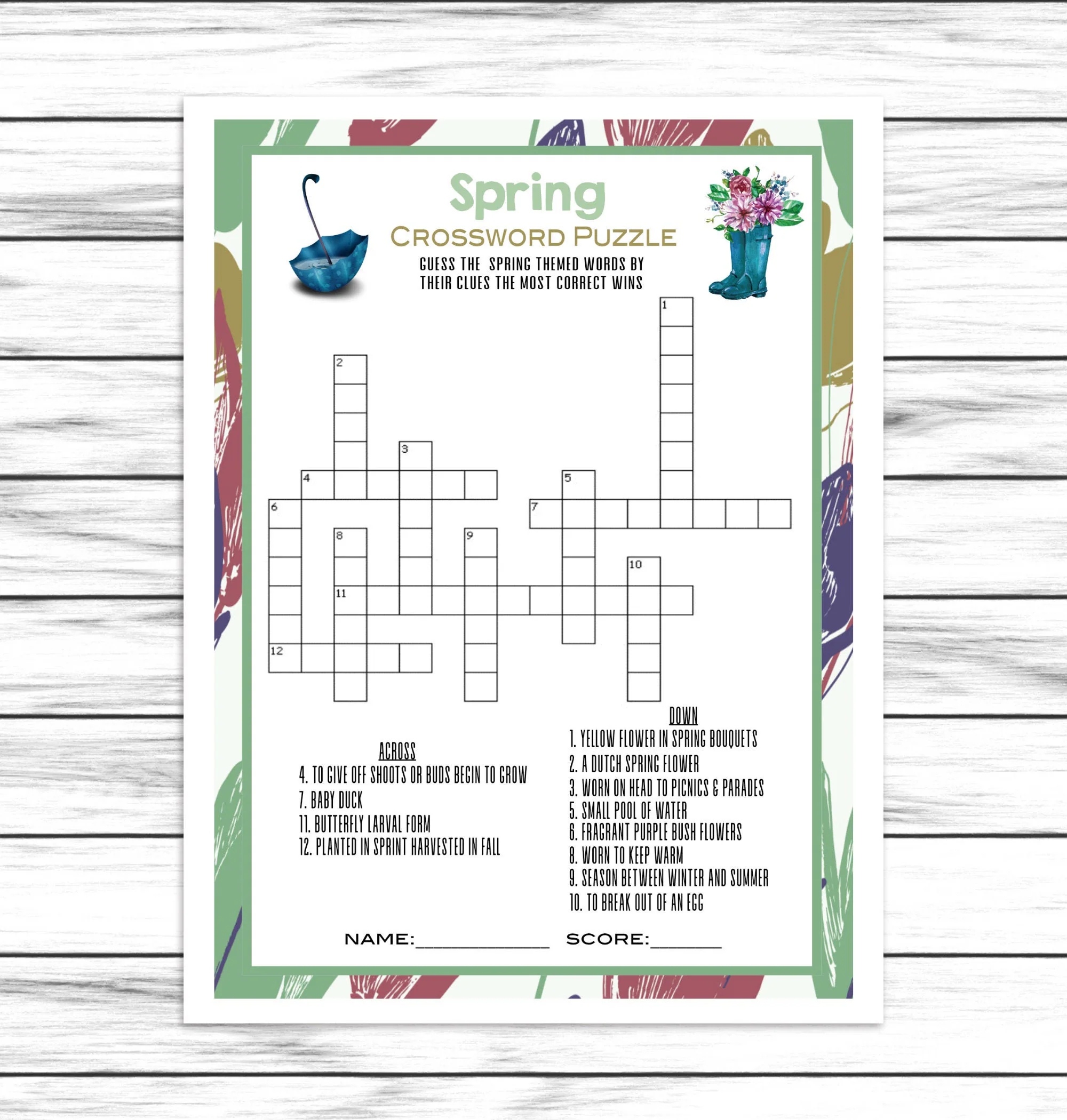 Crossword Puzzles Spring Time