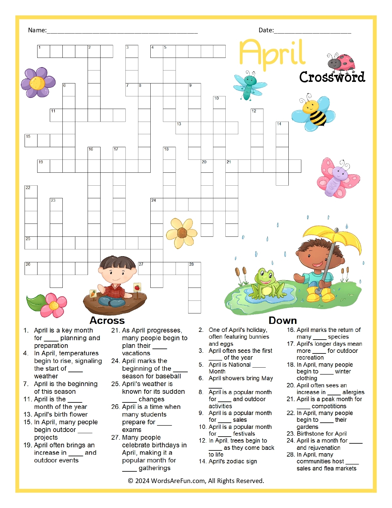 Crossword Puzzles For Spring