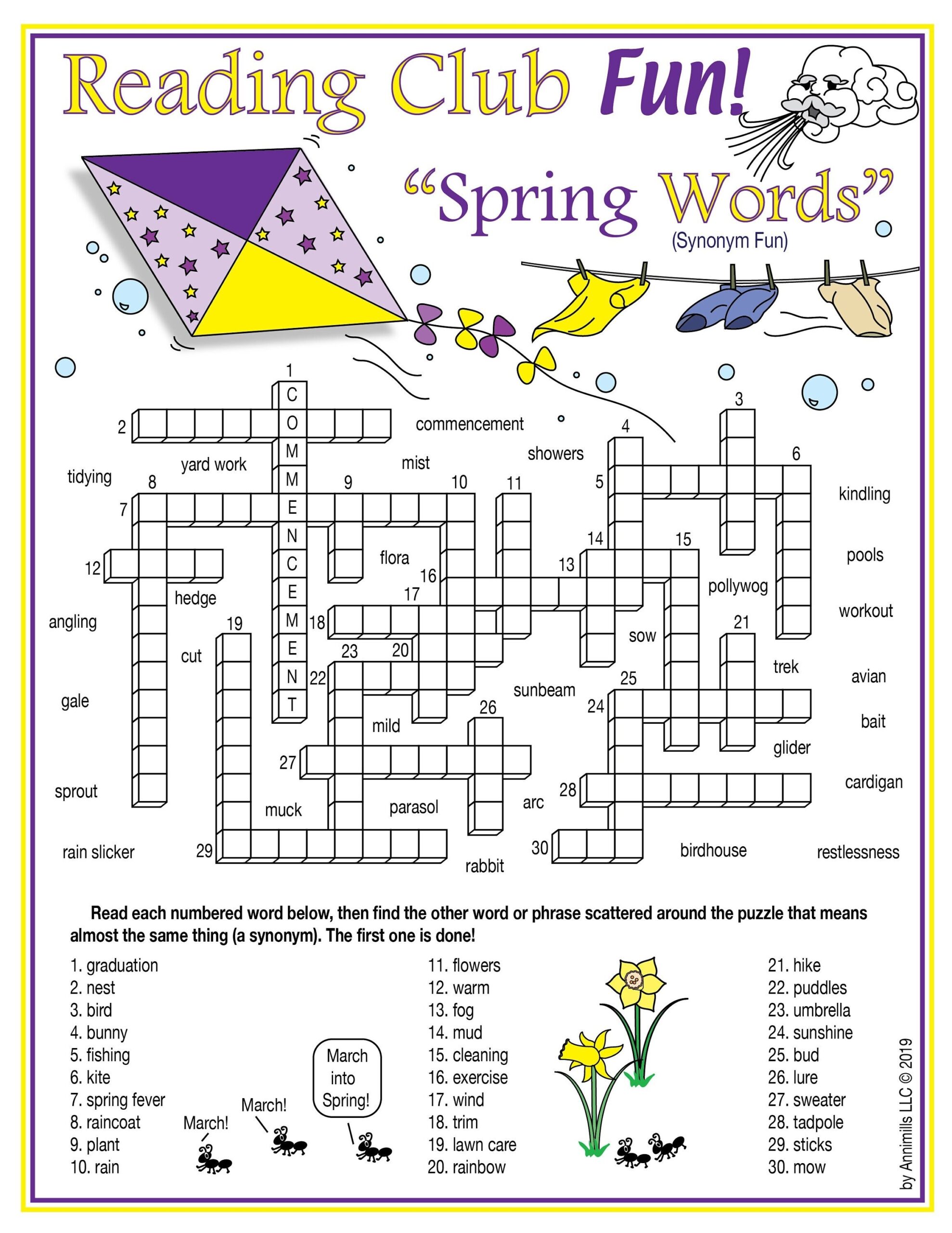 Spring Vocabulary Synonyms Printable Crossword Puzzle U0026 Word Search Puzzle Etsy